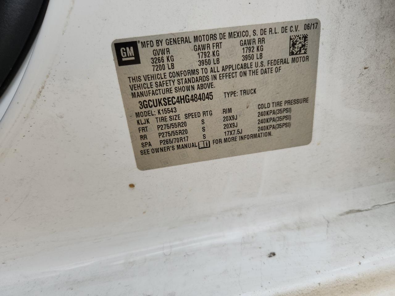 2017 Chevrolet Silverado K1500 Ltz VIN: 3GCUKSEC4HG484045 Lot: 86325625