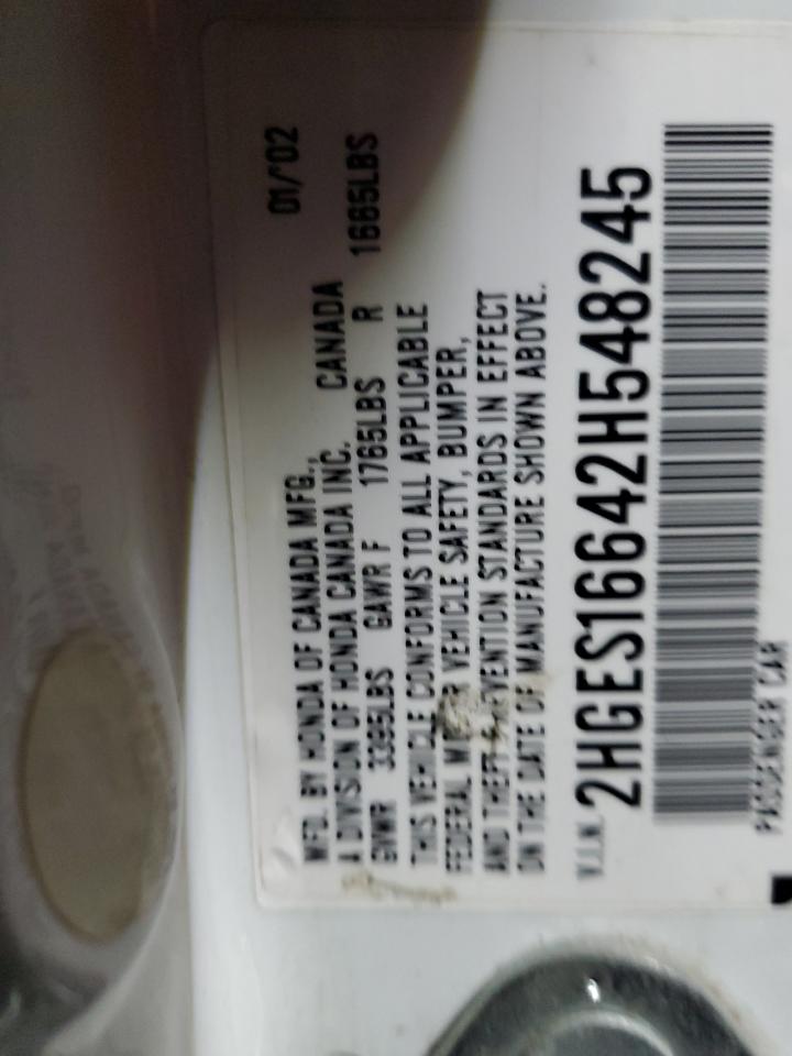 2002 Honda Civic Lx VIN: 548245 Lot: 86191225