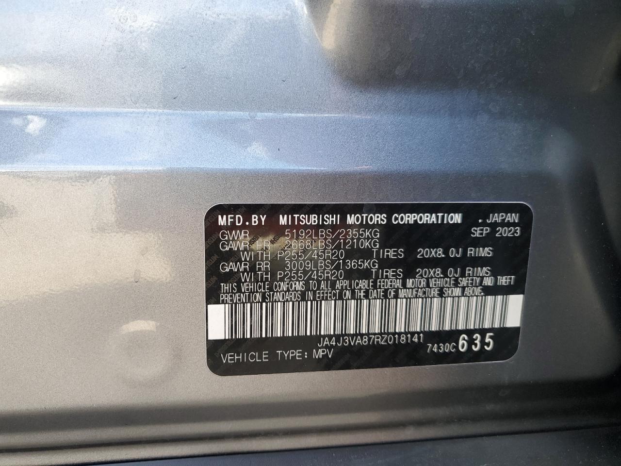 2024 Mitsubishi Outlander Se VIN: JA4J3VA87RZ018141 Lot: 90581125