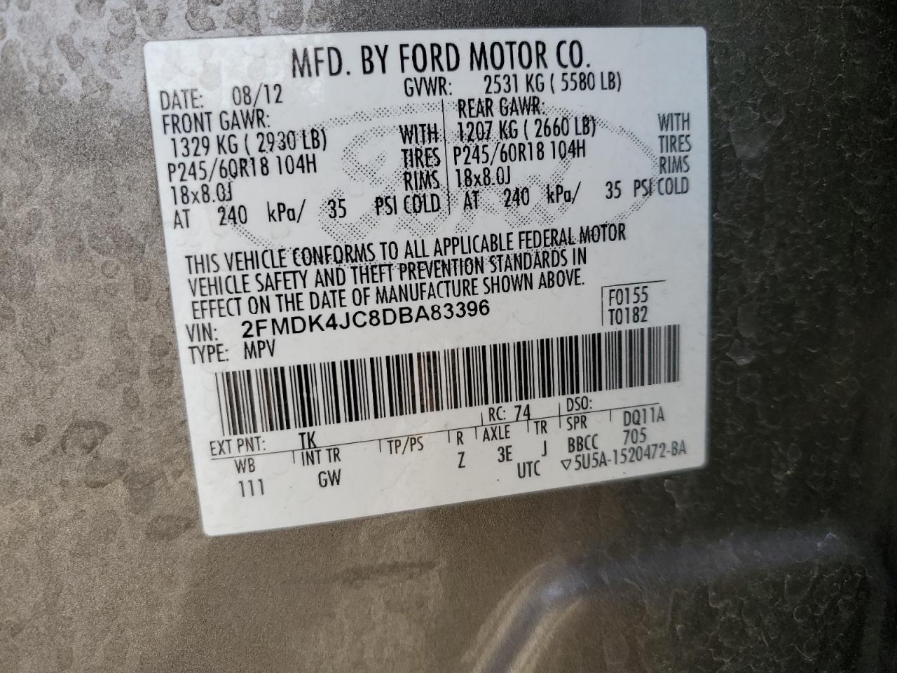 2013 Ford Edge Sel VIN: 2FMDK4JC8DBA83396 Lot: 82703915