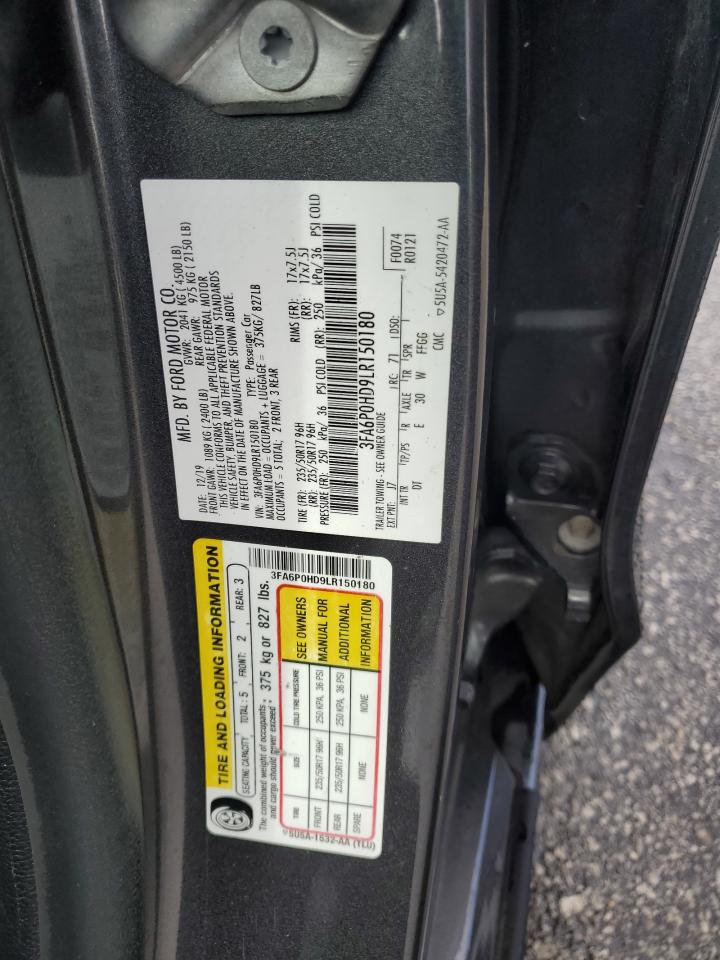 2020 Ford Fusion Se VIN: 3FA6P0HD9LR150180 Lot: 86156275