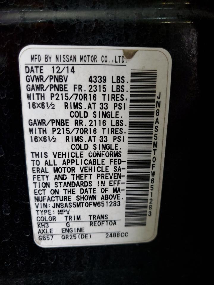 2015 Nissan Rogue Select S VIN: JN8AS5MT0FW651283 Lot: 85159435