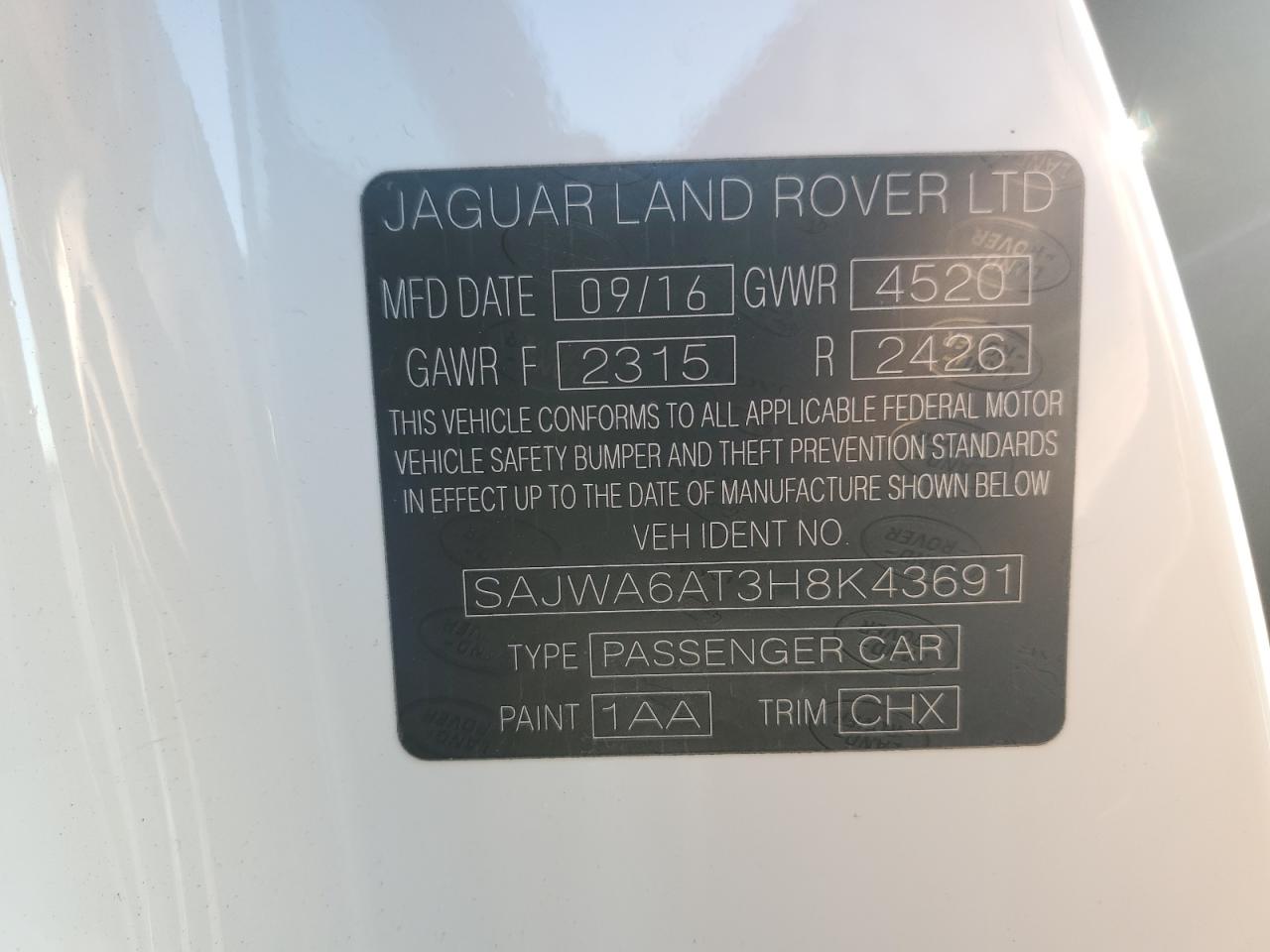 2017 Jaguar F-Type VIN: SAJWA6AT3H8K43691 Lot: 90925885