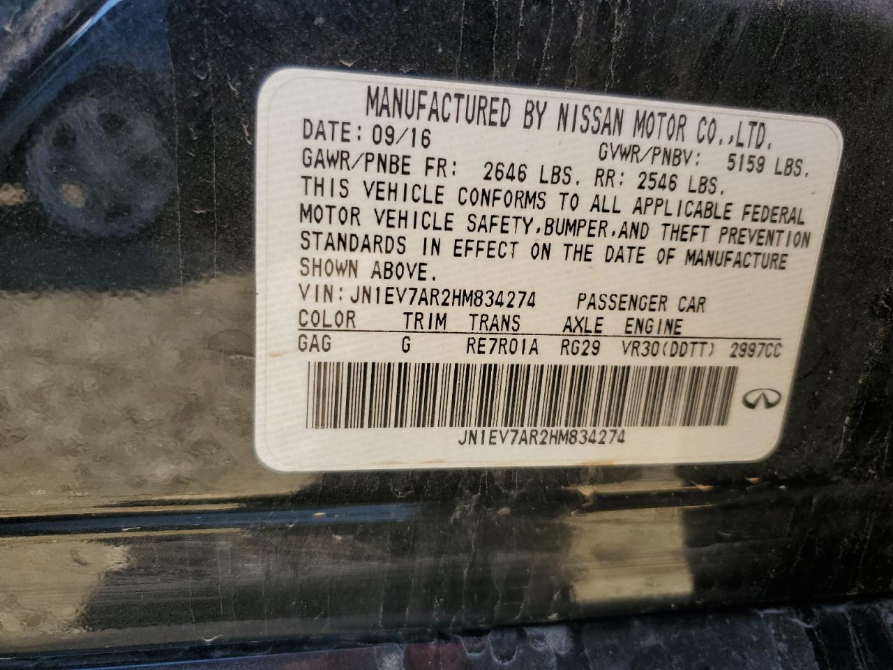 2017 Infiniti Q50 Premium VIN: JN1EV7AR2HM834274 Lot: 86629525