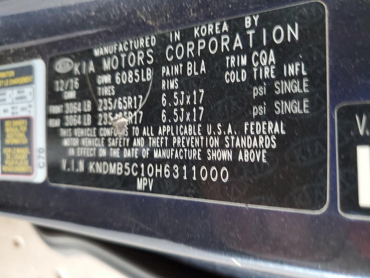 2017 Kia Sedona Lx VIN: KNDMB5C10H6311000 Lot: 84976955