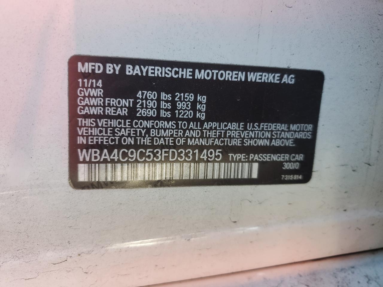 2015 BMW 428 Xi Gran Coupe Sulev VIN: WBA4C9C53FD331495 Lot: 84806865