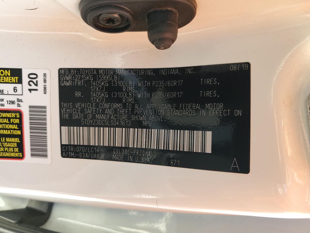 2020 Toyota Sienna Xle VIN: 5TDYZ3DC5LS041613 Lot: 84788495