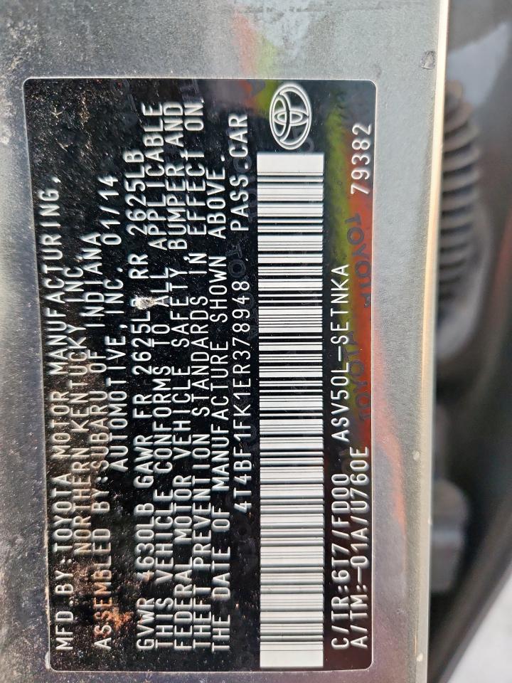 2014 Toyota Camry L VIN: 4T4BF1FK1ER378948 Lot: 85004115