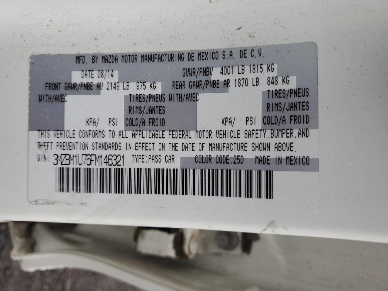 2015 Mazda 3 Sport VIN: 3MZBM1U76FM146321 Lot: 86533225