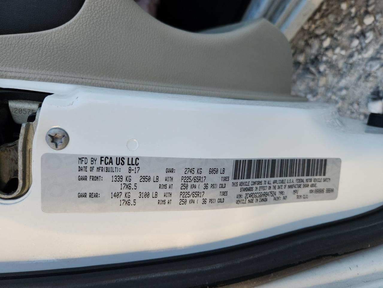 2017 Dodge Grand Caravan Sxt VIN: 2C4RDGCG6HR847524 Lot: 90297295