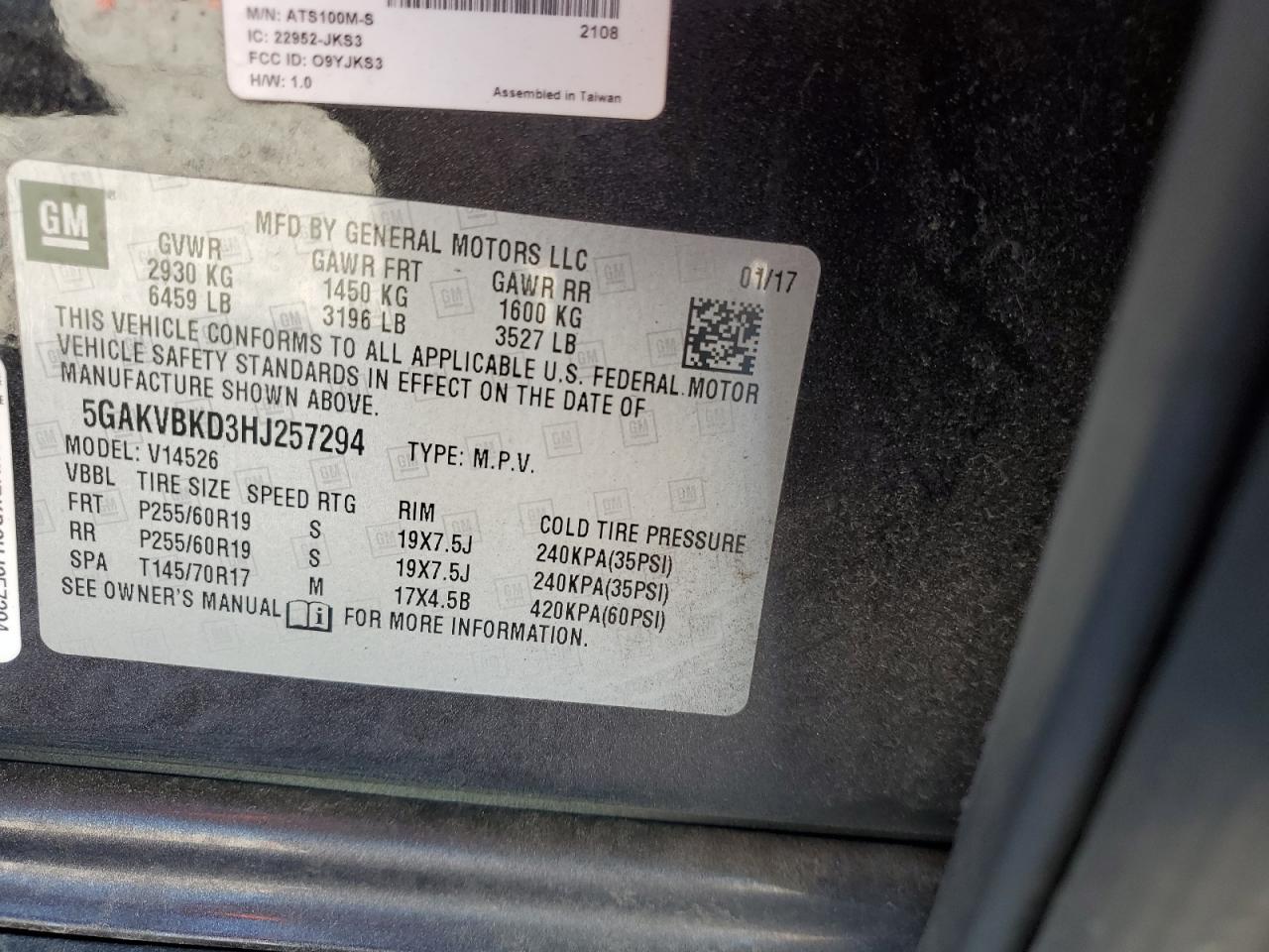 2017 Buick Enclave VIN: 5GAKVBKD3HJ257294 Lot: 90056785