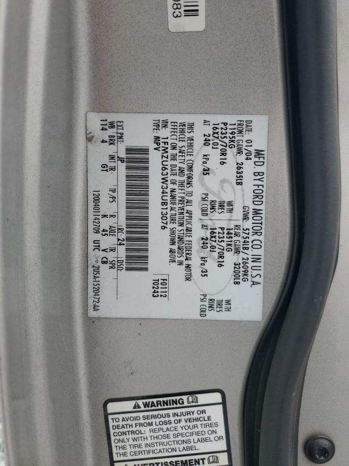 2004 Ford Explorer Xlt VIN: 1FMZU63W34UB13076 Lot: 82584105