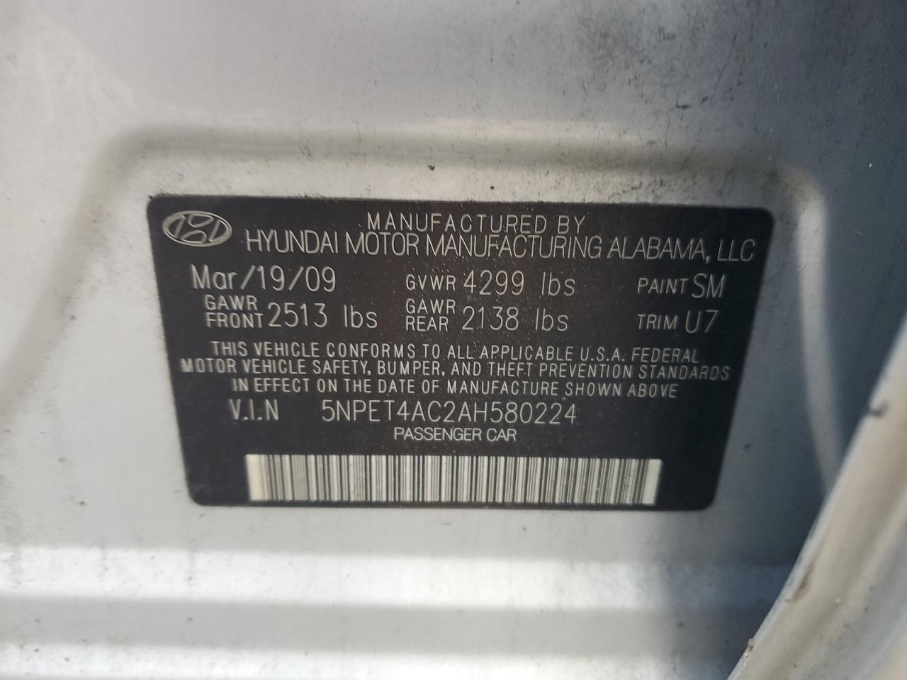 2010 Hyundai Sonata Gls VIN: 5NPET4AC2AH580224 Lot: 86337775