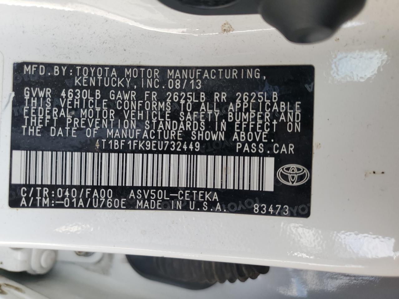 2014 Toyota Camry L VIN: 4T1BF1FK9EU732449 Lot: 85751795