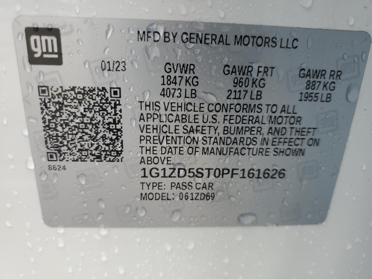 2023 Chevrolet Malibu Lt VIN: 1G1ZD5ST0PF161626 Lot: 85300705