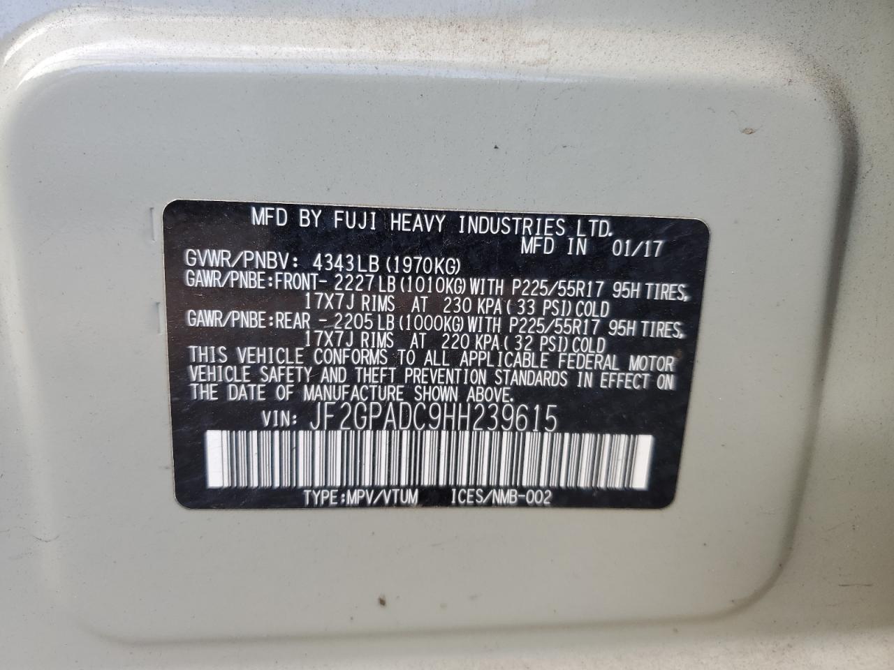 2017 Subaru Crosstrek Premium VIN: JF2GPADC9HH239615 Lot: 84947745