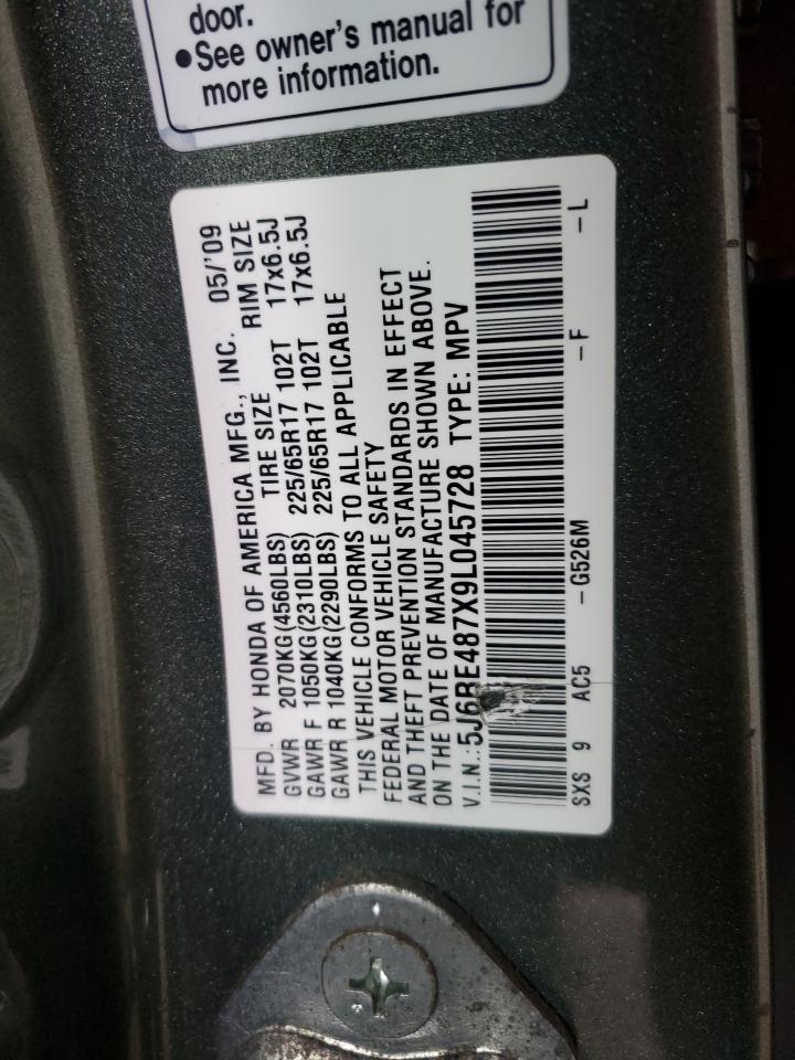 2009 Honda Cr-V Exl VIN: 5J6RE487X9L045728 Lot: 84630495