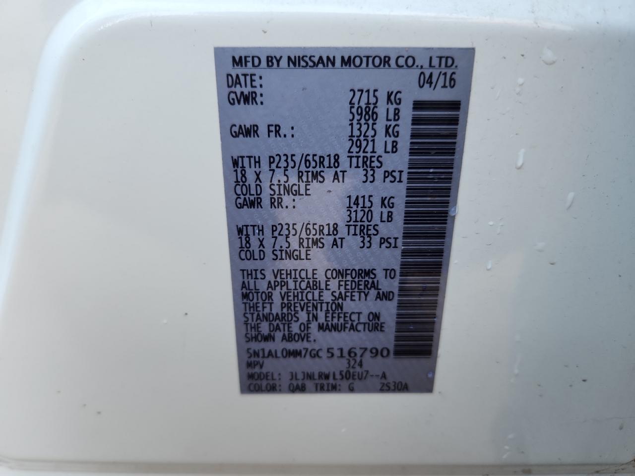 2016 Infiniti Qx60 VIN: 5N1AL0MM7GC516790 Lot: 87420575