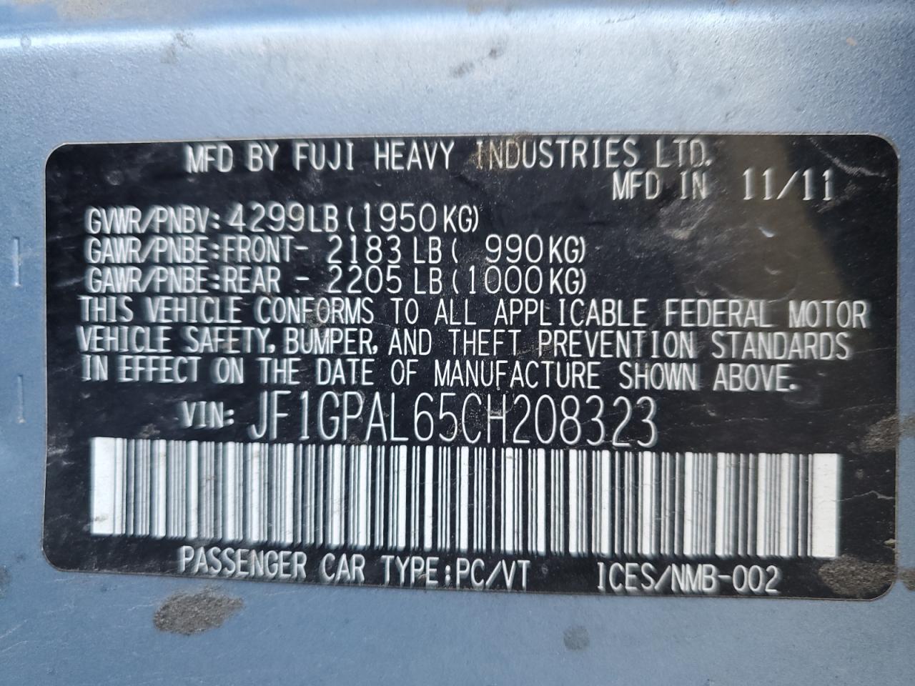 2012 Subaru Impreza Sport Premium VIN: JF1GPAL65CH208323 Lot: 84744705