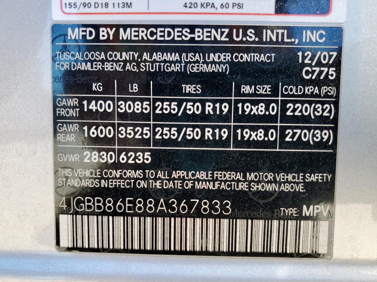 2008 Mercedes-Benz Ml 350 VIN: 4JGBB86E88A367833 Lot: 90952905