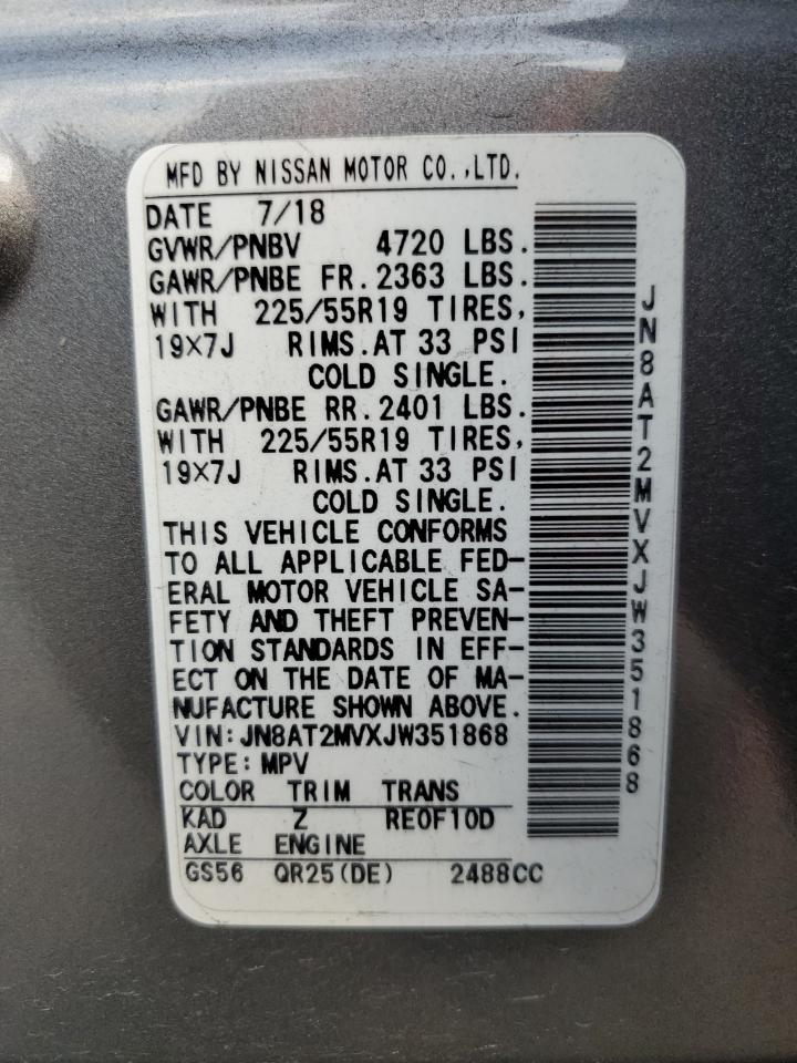2018 Nissan Rogue S VIN: JN8AT2MVXJW351868 Lot: 84546085