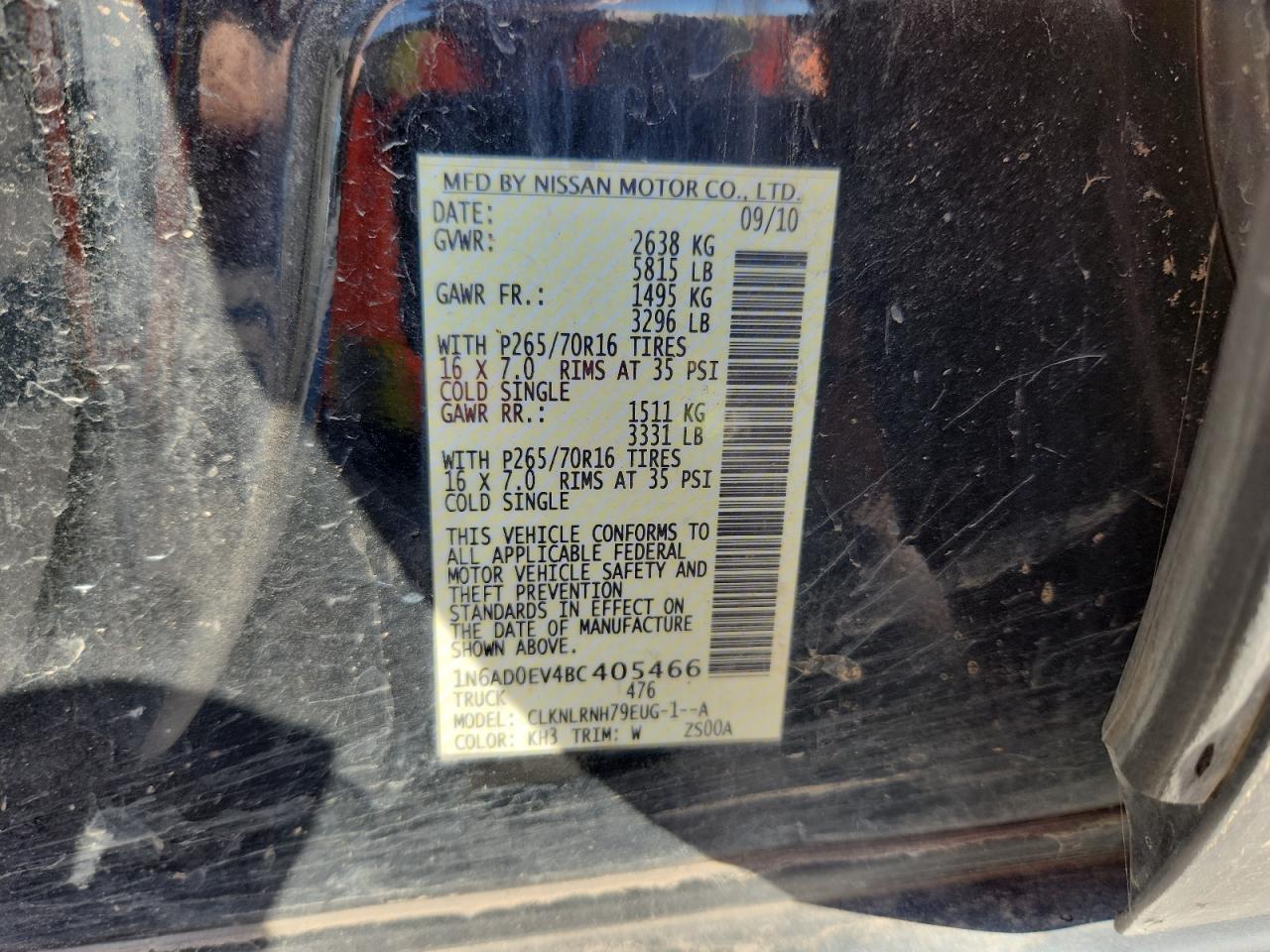 2011 Nissan Frontier S VIN: 1N6AD0EV4BC405466 Lot: 87072885