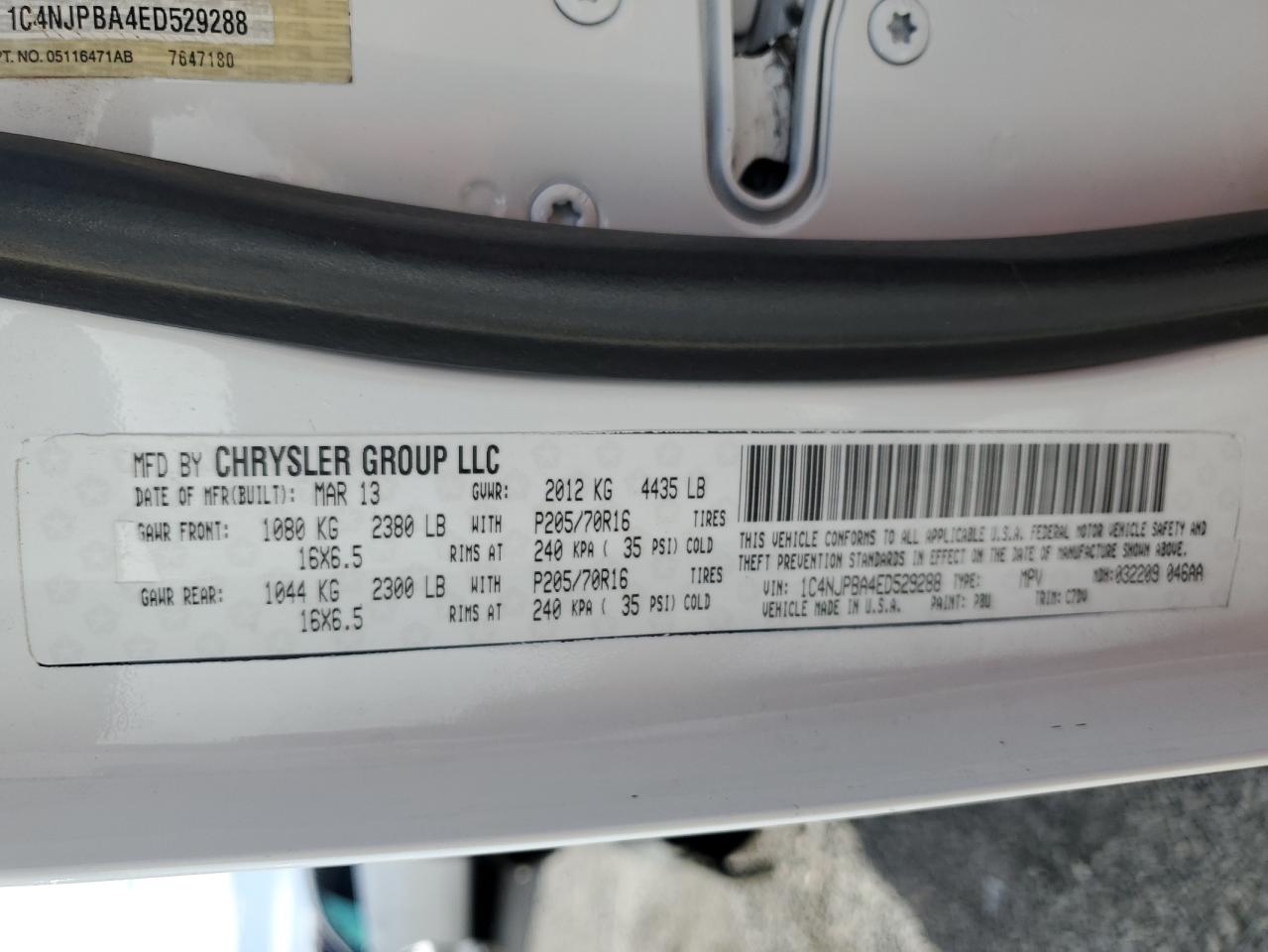 2014 Jeep Patriot Sport VIN: 1C4NJPBA4ED529288 Lot: 86120215