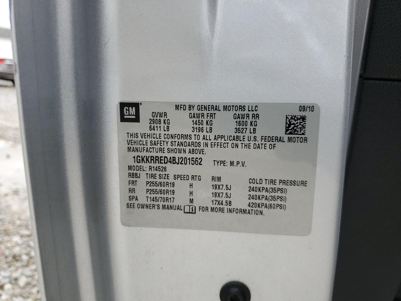 2011 GMC Acadia Slt-1 VIN: 1GKKRRED4BJ201562 Lot: 90253705