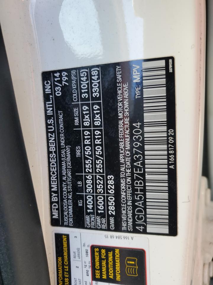 2014 Mercedes-Benz Ml 350 4Matic VIN: 4JGDA5HB7EA379304 Lot: 89631125