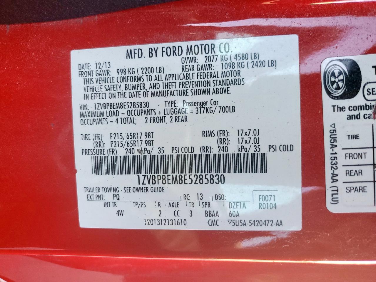 2014 Ford Mustang VIN: 1ZVBP8EM8E5285830 Lot: 90696395