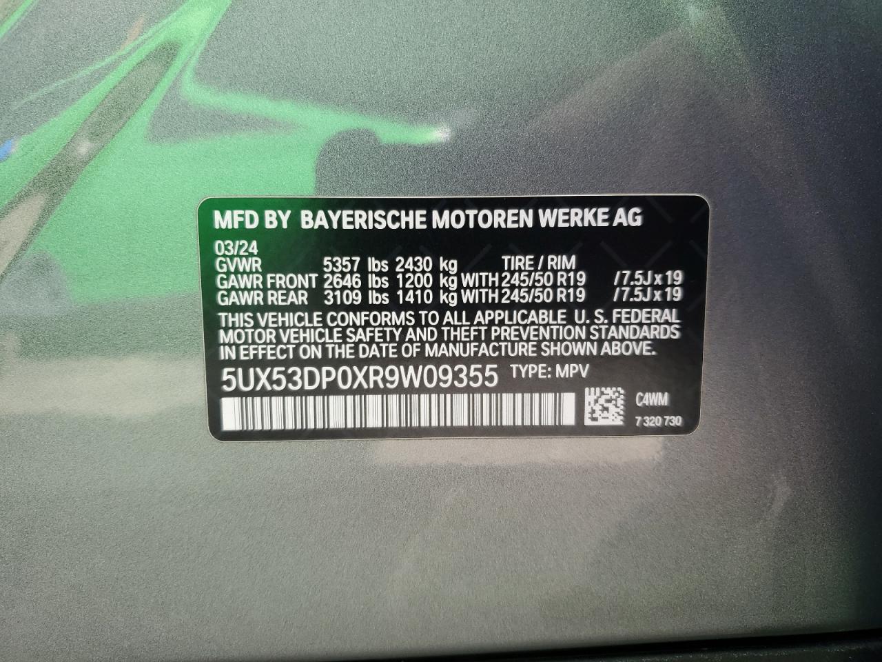 2024 BMW X3 xDrive30I VIN: 5UX53DP0XR9W09355 Lot: 86533045