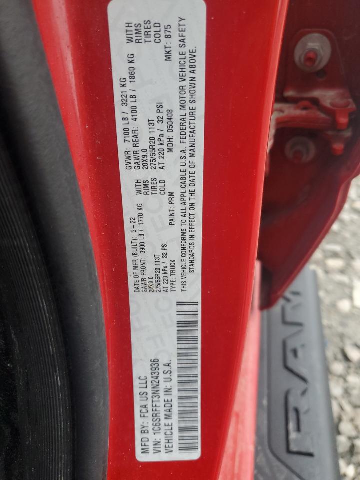 2022 Ram 1500 Big Horn/Lone Star VIN: 1C6SRFFT3NN243936 Lot: 90073985