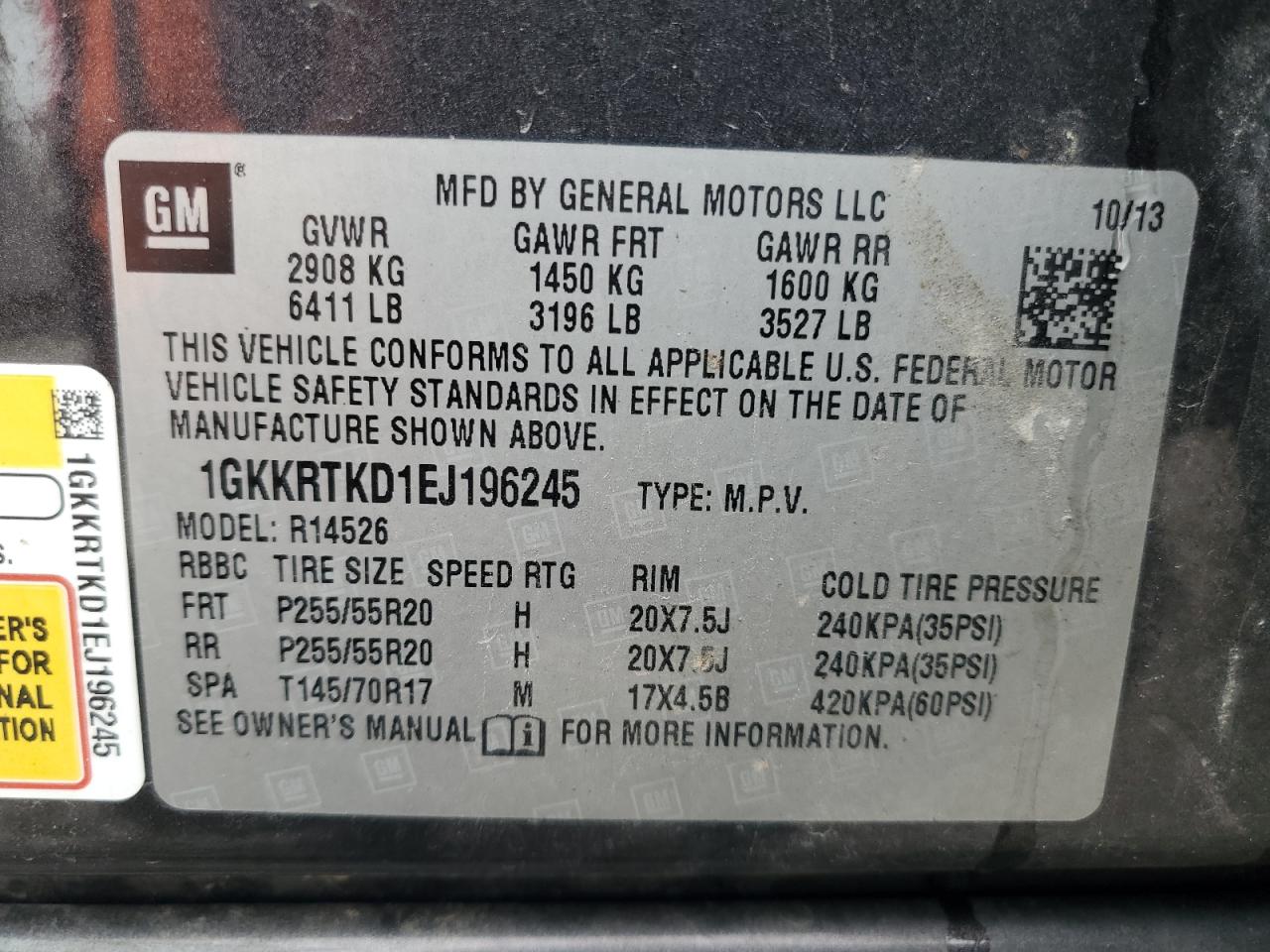 2014 GMC Acadia Denali VIN: 1GKKRTKD1EJ196245 Lot: 82611215