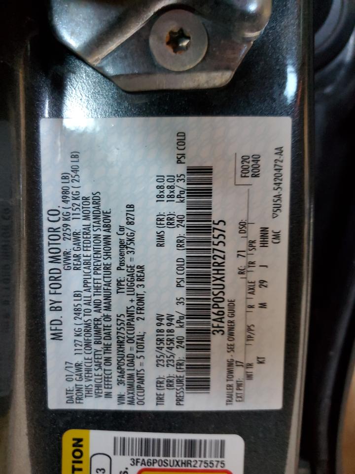 2017 Ford Fusion Titanium Phev VIN: 3FA6P0SUXHR275575 Lot: 90733195