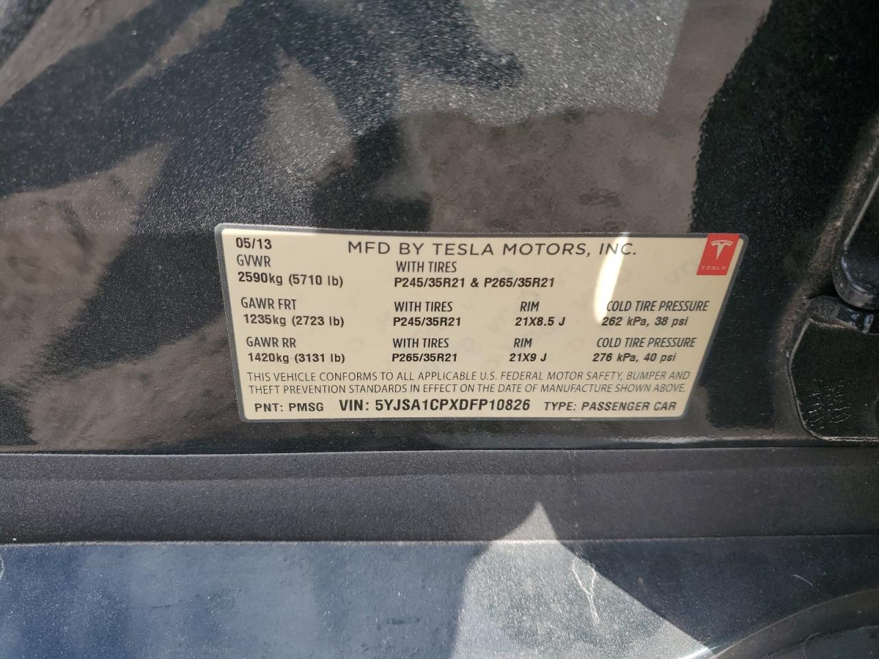 2013 Tesla Model S VIN: 5YJSA1CPXDFP10826 Lot: 82697845