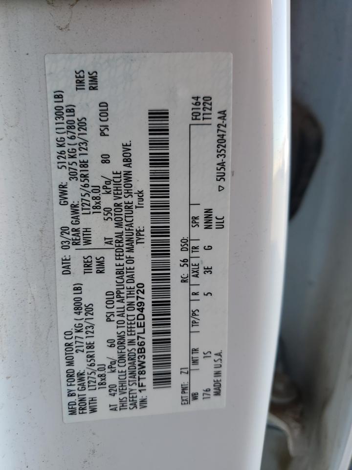 2020 Ford F350 Super Duty VIN: 1FT8W3B67LED49720 Lot: 84441555