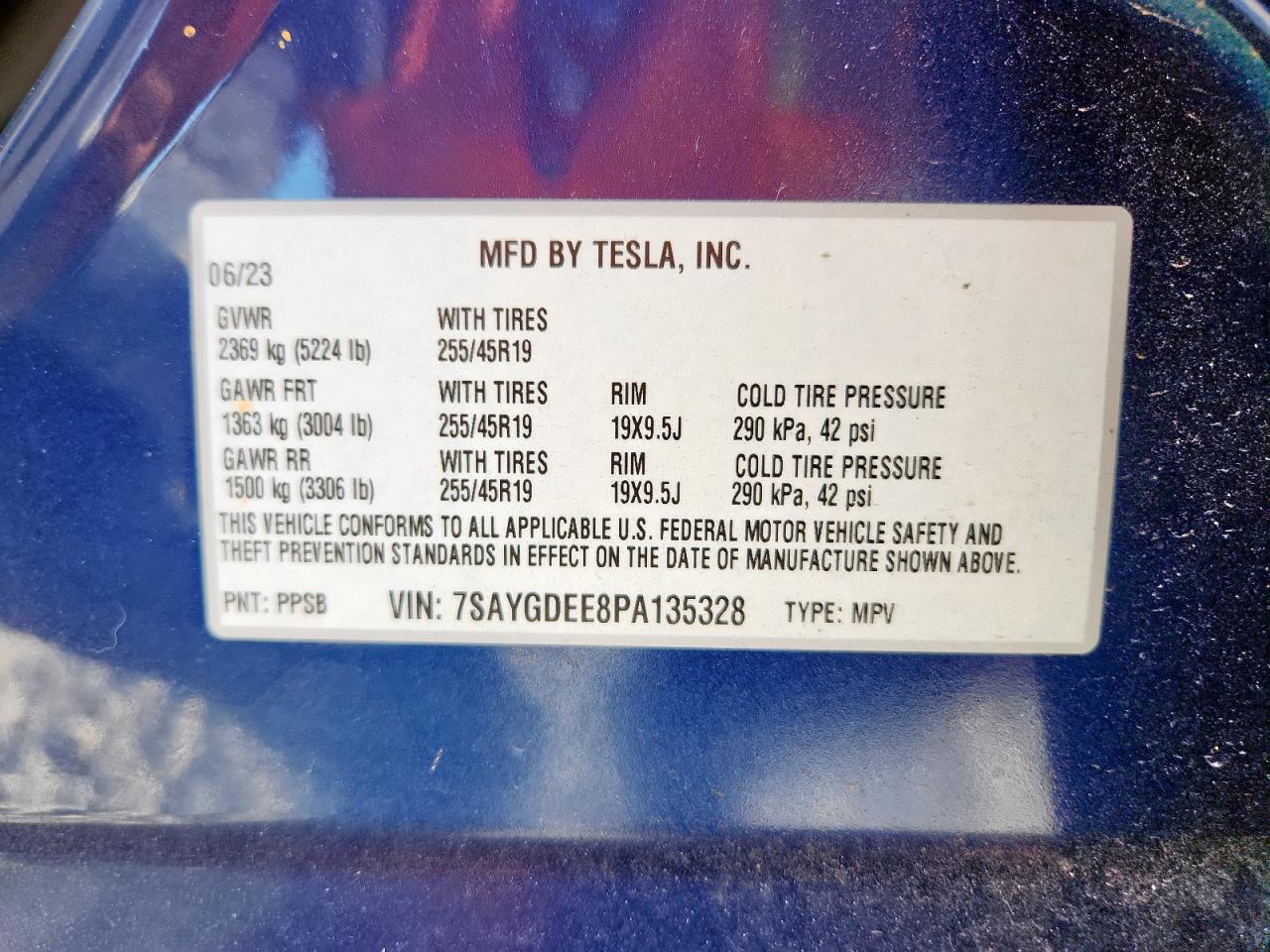 2023 Tesla Model Y VIN: 7SAYGDEE8PA135328 Lot: 85134005