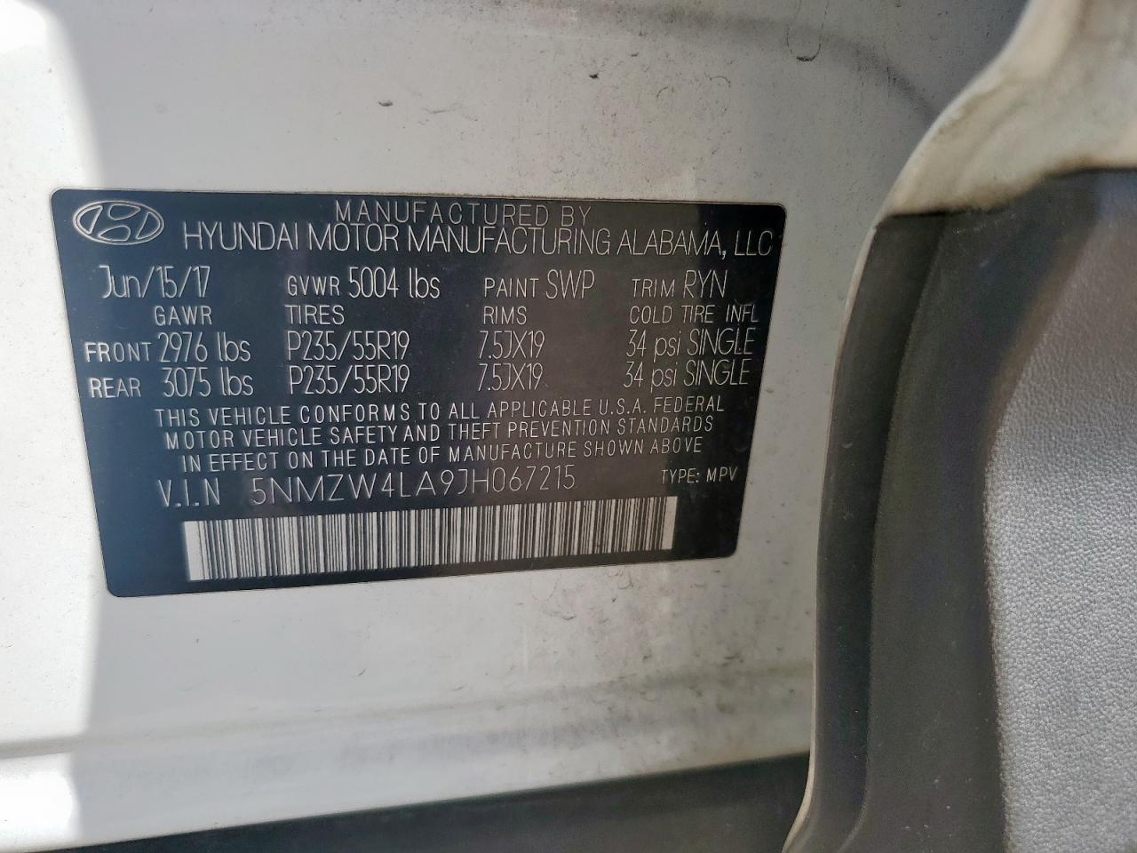 2018 Hyundai Santa Fe Sport VIN: 5NMZW4LA9JH067215 Lot: 85643455