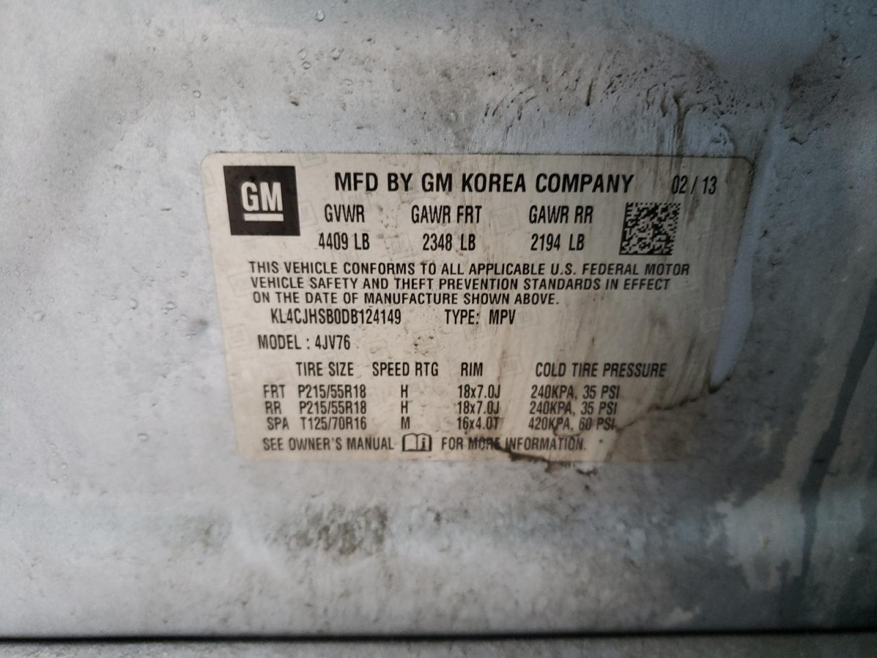 2013 Buick Encore Premium VIN: KL4CJHSB0DB124149 Lot: 82678515