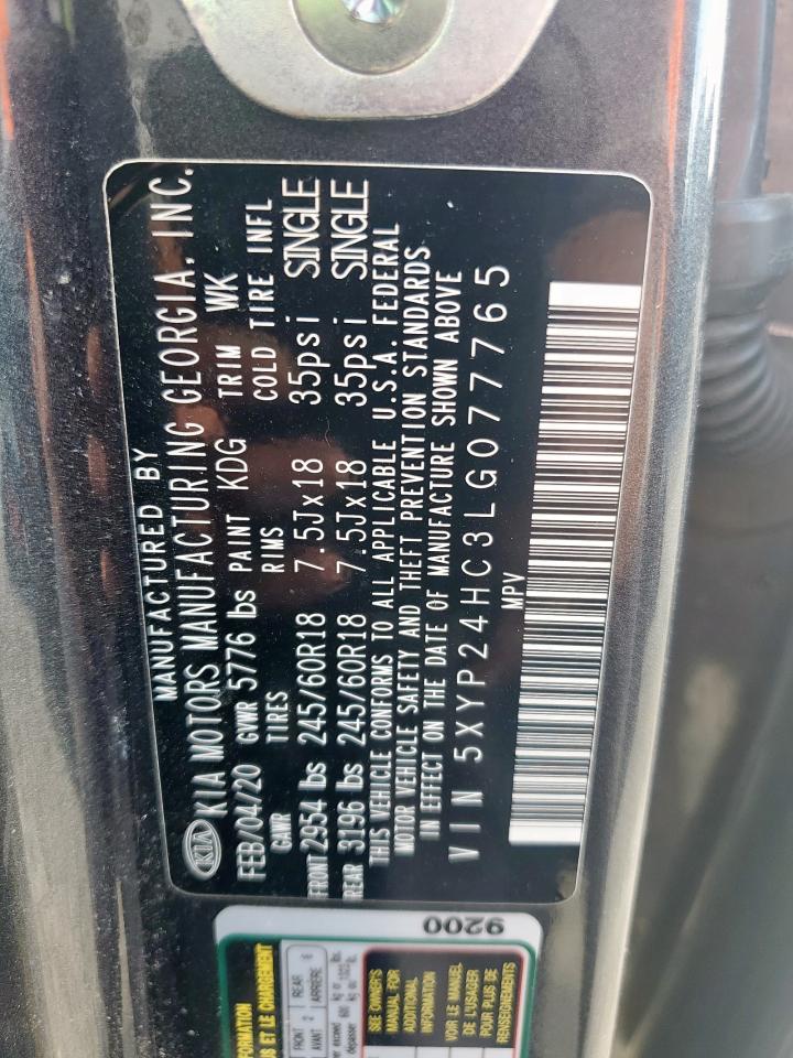 2020 Kia Telluride Lx VIN: 5XYP24HC3LG077765 Lot: 85538655