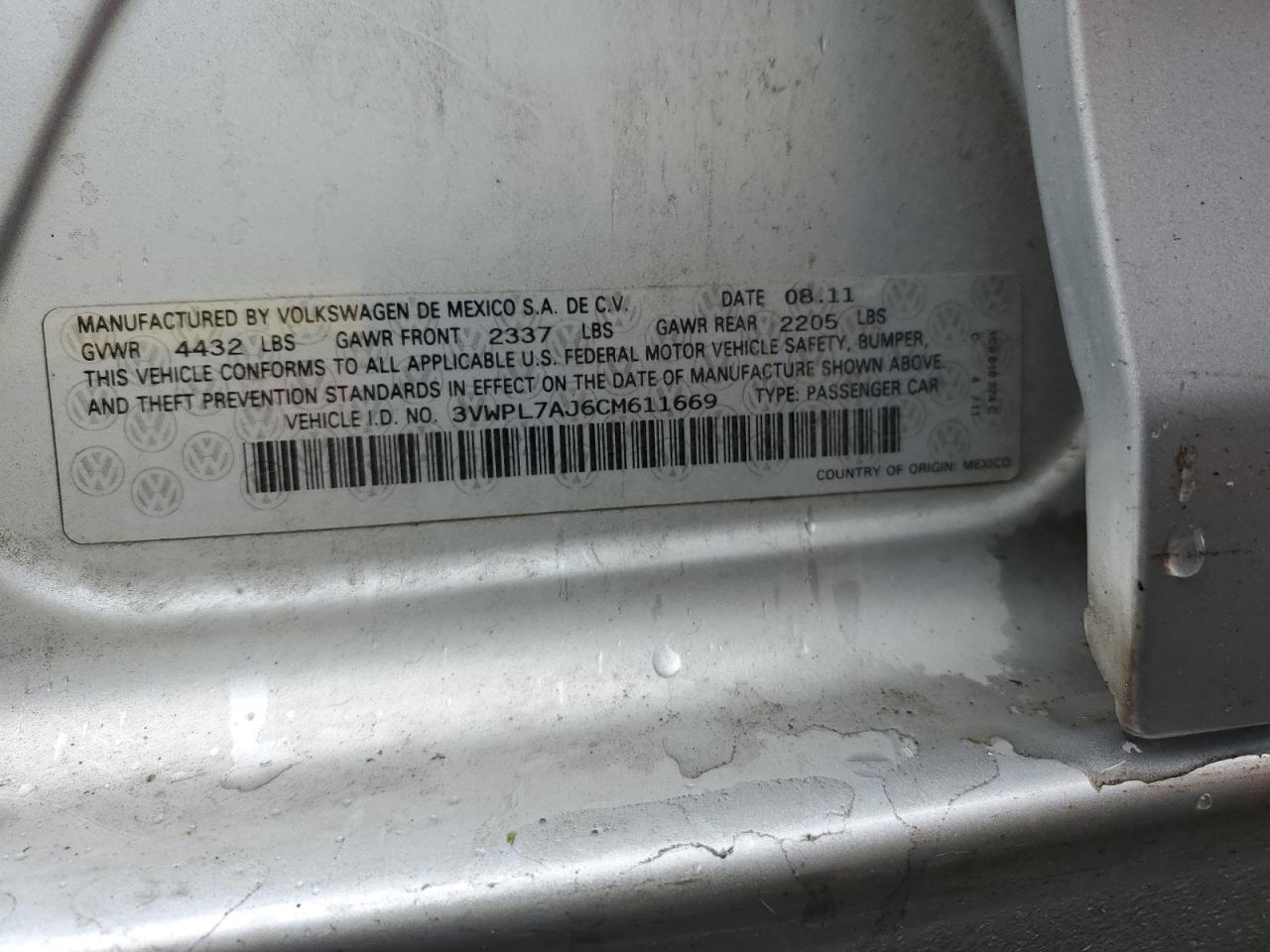 2012 Volkswagen Jetta Tdi VIN: 3VWPL7AJ6CM611669 Lot: 81959125