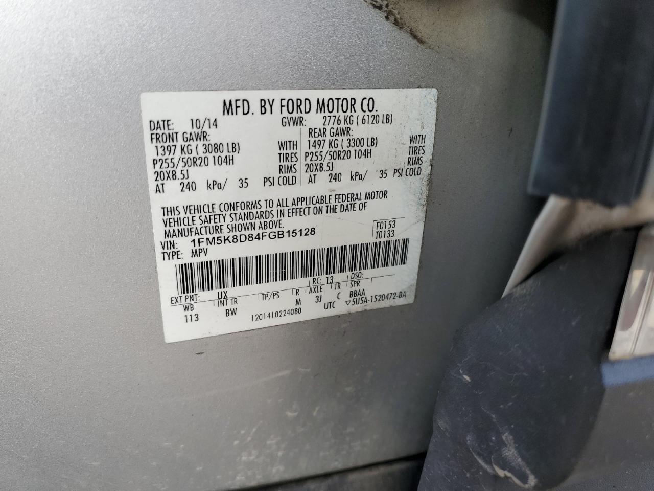 2015 Ford Explorer VIN: 1FM5K8B84FGB15128 Lot: 85757765