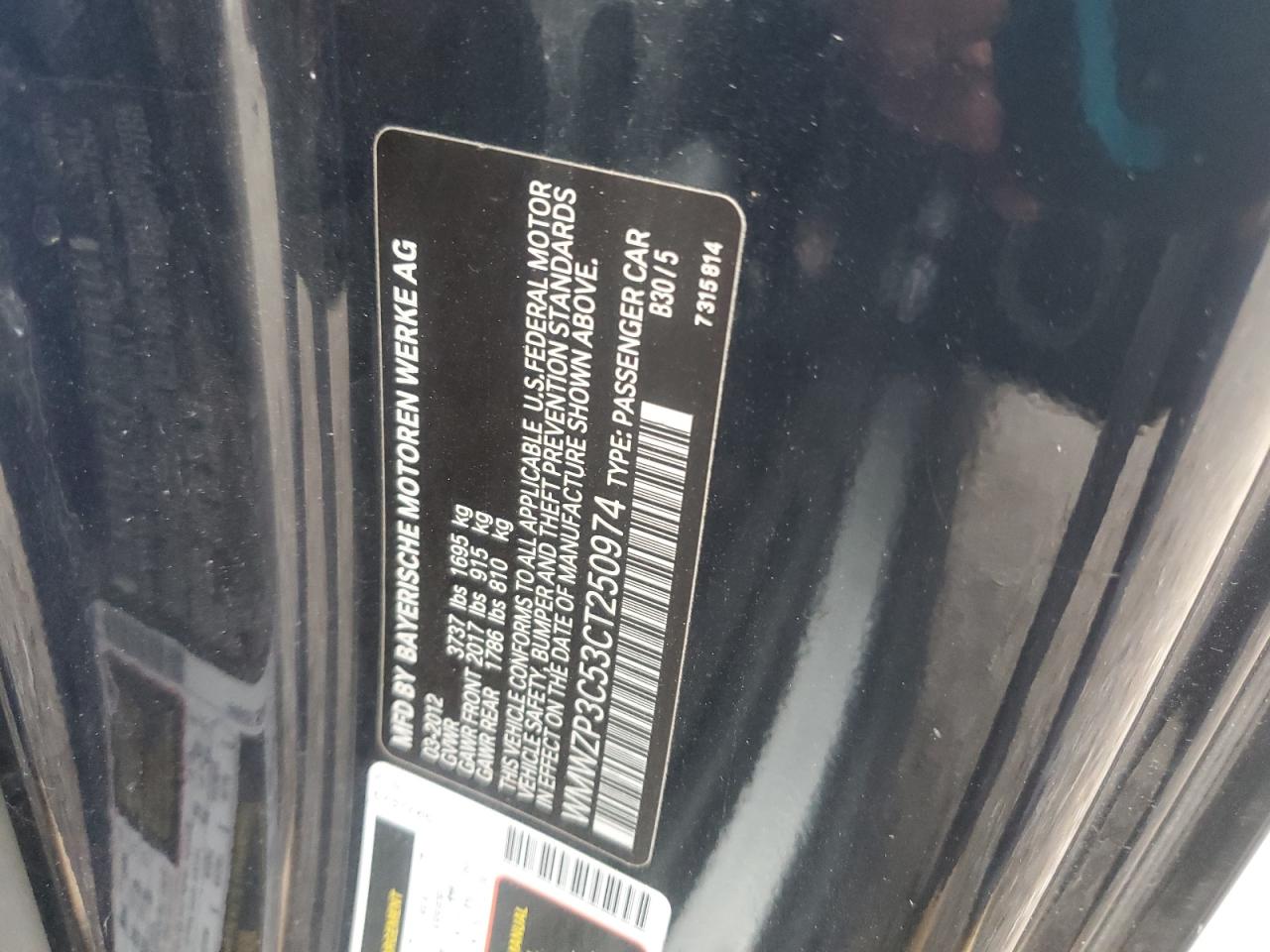 2012 Mini Cooper S VIN: WMWZP3C53CT250974 Lot: 85357415