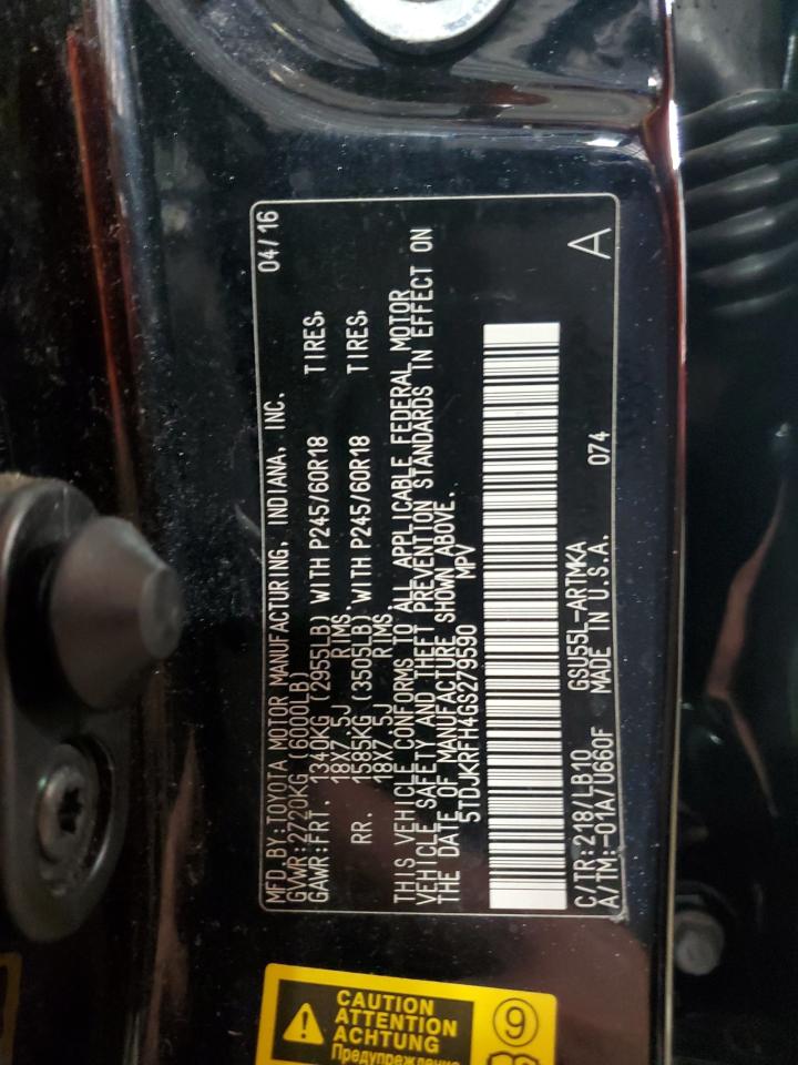 2016 Toyota Highlander Xle VIN: 5TDJKRFH4GS279590 Lot: 85645755