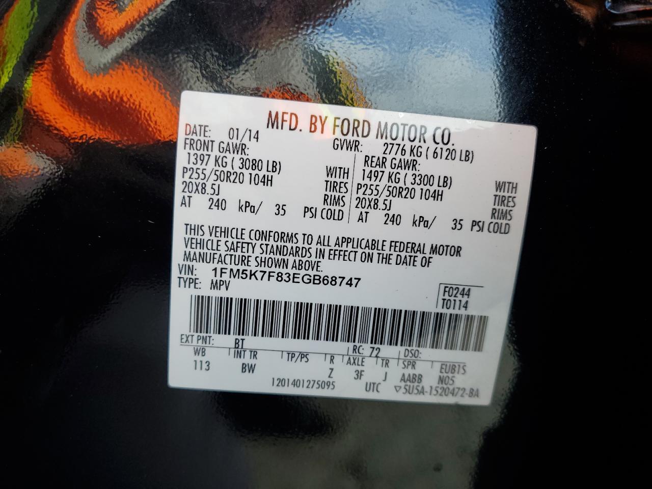 2014 Ford Explorer Limited VIN: 1FM5K7F83EGB68747 Lot: 82435885