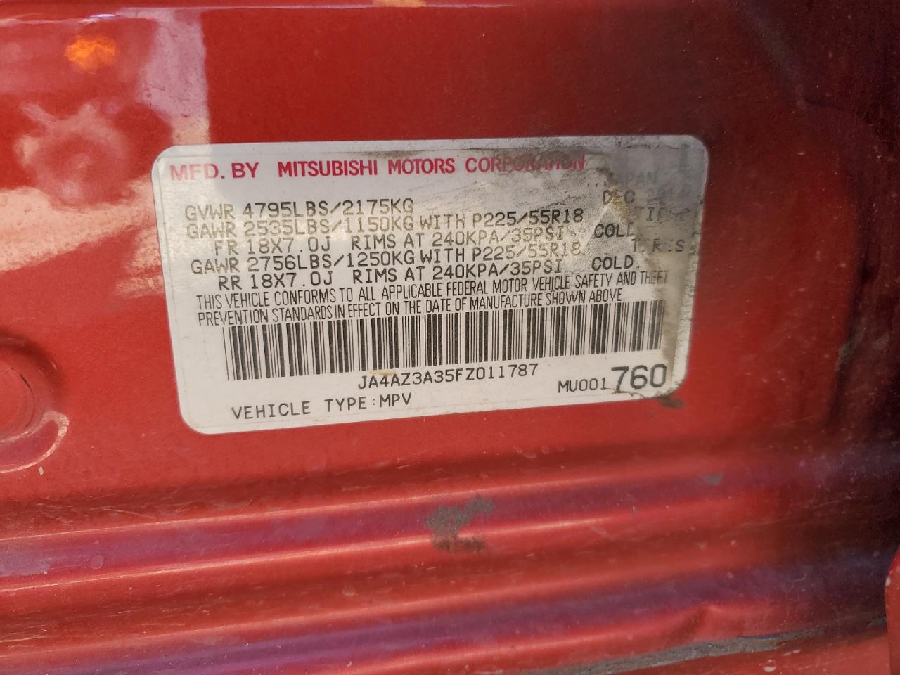 2015 Mitsubishi Outlander Se VIN: JA4AZ3A35FZ011787 Lot: 81840655