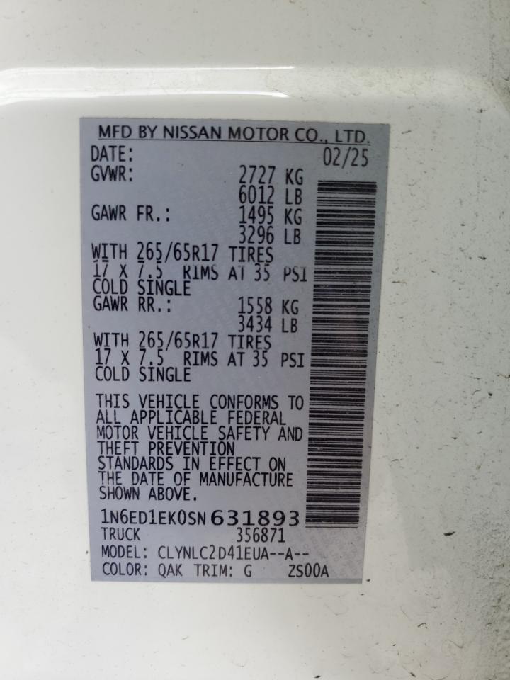 2025 Nissan Frontier S VIN: 1N6ED1EK0SN631893 Lot: 90723615