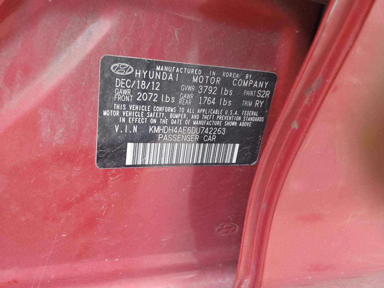 2013 Hyundai Elantra Gls VIN: KMHDH4AE6DU742263 Lot: 84746445