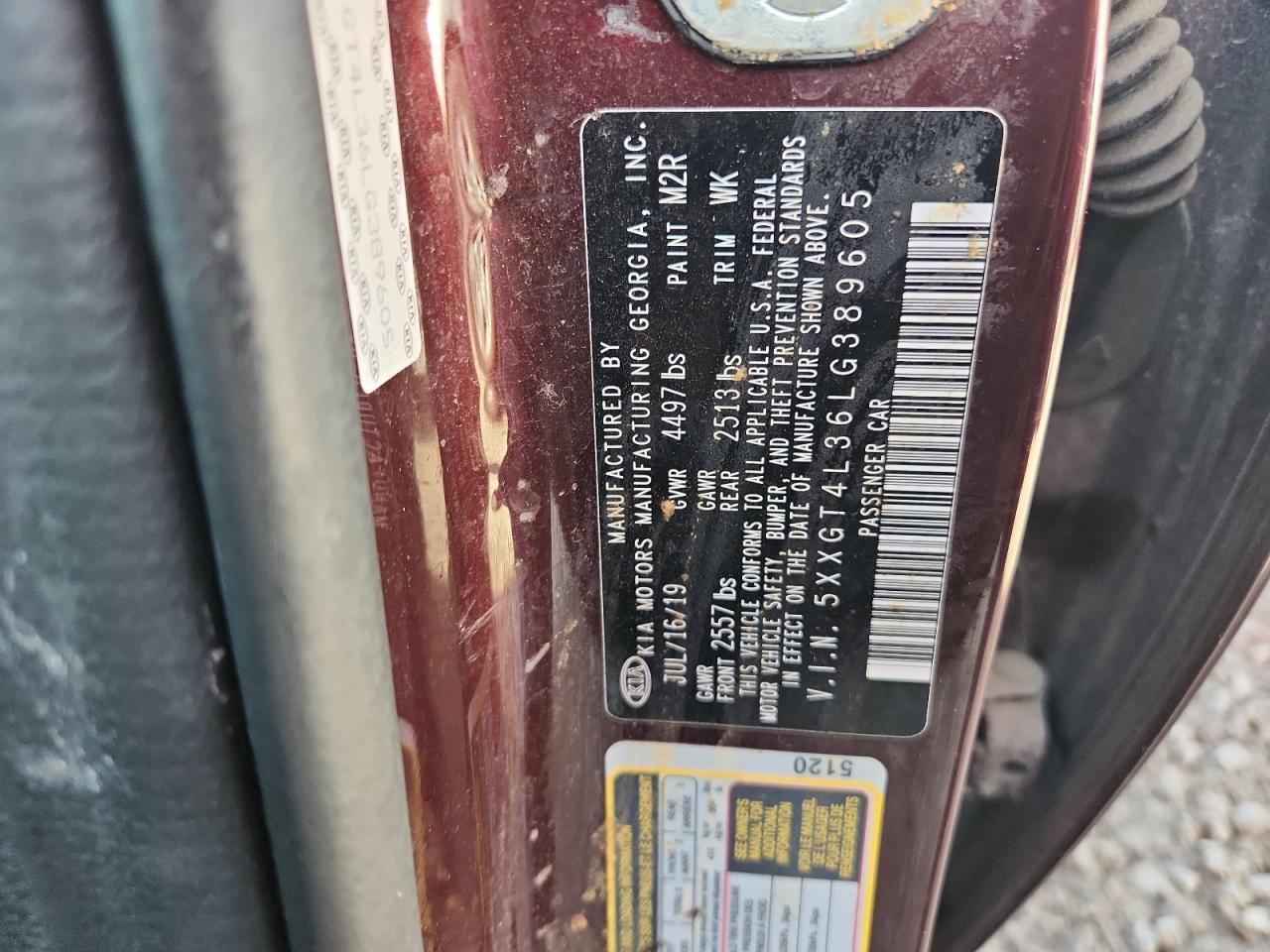 2020 Kia Optima Lx VIN: 5XXGT4L36LG389605 Lot: 86270545