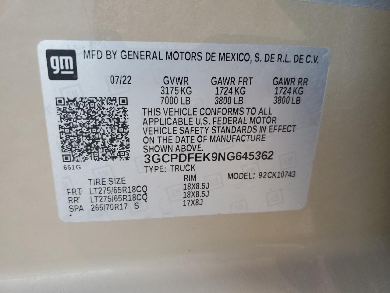 2022 Chevrolet Silverado K1500 Lt Trail Boss VIN: 3GCPDFEK9NG645362 Lot: 86254385